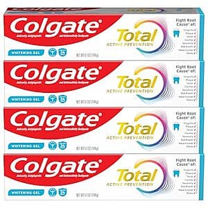 4-Pk 5.1-Oz Colgate Total Active Prevention Whitening Gel Toothpaste $8.90 w/ S&S