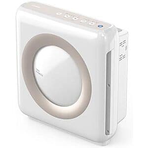 Coway AP-1512HH True HEPA Air Purifier in white with control panel and eco mode indicator, compact tower design for home air filtration.
