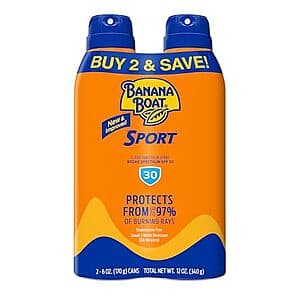 2-Pack 6-Oz Banana Boat Sport Ultra SPF 30 Sunscreen Sprays $3.25 w/ Subscribe & Save