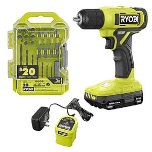 RYOBI ONE+ 18V 3/8" Drill/Driver w/ 1.5 Ah Battery/Charger & 20-Pc Bit Set $45 + Free Shipping