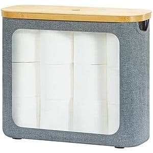 Rosos 9-12 Roll Toilet Paper Storage w/ Bamboo Lid (Grey) $10.80