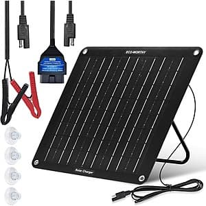 ECO-WORTHY 10W Solar Car Battery Charger Maintainer w/ OBD-II Cable $24