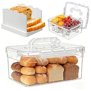 Sorgion Bread Box, Slicer Guide & 3-pc Condiment Tray Set (White, Beige, Pink) $5