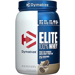 32-Oz Dymatize Elite 100% Whey Protein Powder (Cookies & Cream) $17.05 w/ Subscribe & Save