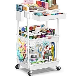 3-Tier SUNALLY Rolling Storage Cart w/ Removable Drawer $12