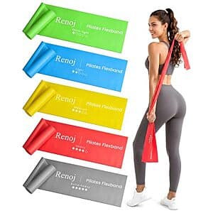 Prime Members: 5-Pk Renoj Latex-Free TPE Pilates Resistance Bands Set (various) $6 + Free S&H