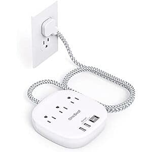 6' One Beat Flat Plug Power Strip (3x AC, 2x USB-A, 2x USB-C) $10