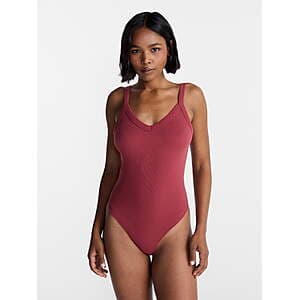 No Boundaries Women's Seamless V-Neck Bodysuit (Black or Mauve) from $2.95
