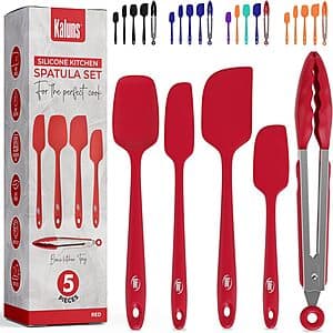 5-Piece Kaluns BPA-Free Silicone Spatula & Tong Set (Red) $9