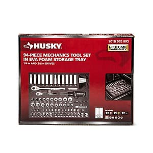 94-Piece Husky Mechanics Tool Set in EVA Foam Storage Tray (1/4" & 3/8" Drives) $50 + Free S/H