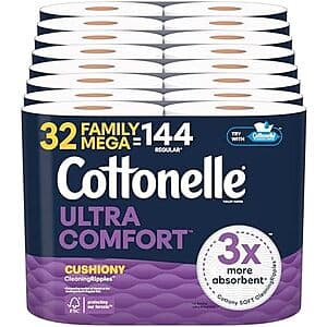 Select Areas: 32-Count Cottonelle Ultra Comfort Mega Rolls Toilet Paper $15.75 w/ Subscribe & Save