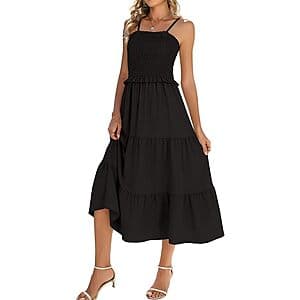 Younrui women's smocked tiered maxi dress available in various colors, featuring a fitted smocked bodice and flowing tiered skirt.