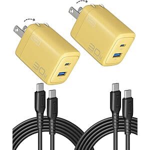 2-Pk INIU 2-Port USB-C 30W PD + USB-A Wall Charger w/ Cable $5