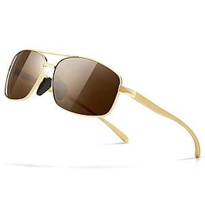 SUNGAIT men's rectangular polarized sunglasses with ultra-lightweight frame and UV400 lens protection.
