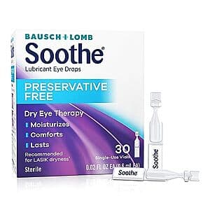 30-Count 0.02-Oz Bausch + Lomb Soothe Preservative Free Lubricant Eye Drops $5.75 w/ Subscribe & Save