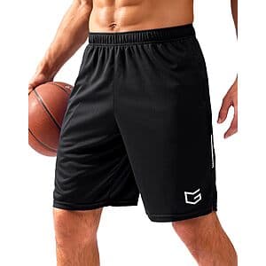 Men's quick-dry mesh gym shorts with two zippered pockets, available in multiple colors with inseam options of 5", 7", or 10".
