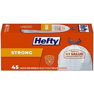 45-Count 13-Gallon Hefty Strong Tall Kitchen Trash Bags (Unscented) $5.30 w/ Subscribe & Save