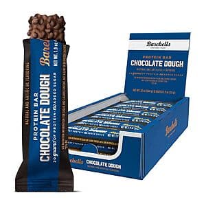 Two boxes of Barebells 12-count protein bars in various flavors stacked together.