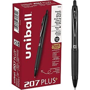 12-Pk uniball 207 Plus+ 0.7mm Medium Point Retractable Gel Pens (Black Ink) $10.35 w/ S&S