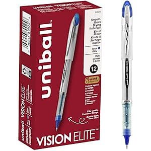 12-Count Uniball Vision Elite Blue Bold Point 0.8mm Rollerball Pens $7.85