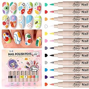 12-color GelLaktik 3D nail polish pens with 0.7mm tips in yellow packaging, suitable for nail art applications.