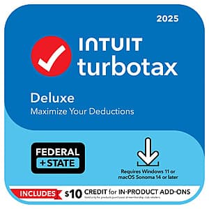 Costco Members: TurboTax 2025 + $10 Add-on Credit: Deluxe (Federal + State) $46 & More (PC/Mac Download)