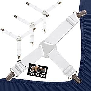 4-Pack GORILLA GRIP Adjustable Elastic Bed Sheet Holders w/ Metal Clips (White) $9