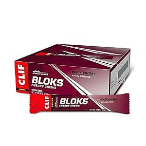 18-pack of Clif Bloks Energy Chews in Black Cherry flavor, 2.12 oz per serving.