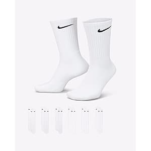6-Pairs Nike Everyday Cushioned Dri-FIT Training Crew Socks (White/Black) $14.25