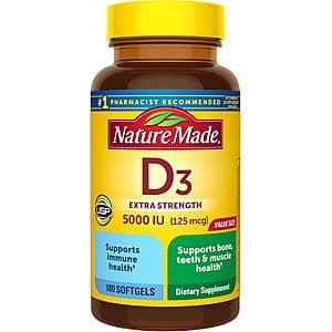 Select Accounts: 180-Ct Nature Made Vitamin D3 125 mcg 5000 IU Softgels $7.80 w/ S&S