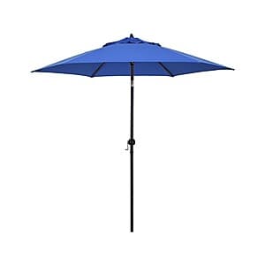 9-foot round patio umbrella with push-tilt mechanism in various color options.