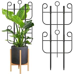 Two expandable metal trellises with adjustable frame design for supporting climbing and vining plants indoors or outdoors.