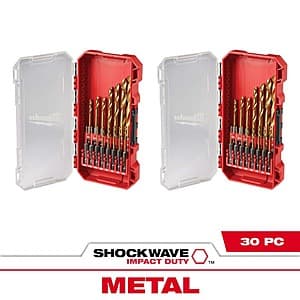 30-Pc Milwaukee SHOCKWAVE Impact-Duty Titanium Drill Bit Set $25.90 + Free S&H