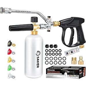 Prime: Saker Foam Cannon Dual-Function Pressure Washer Kit w/ Spray Gun & 5 Nozzles $29.70 + Free S&H