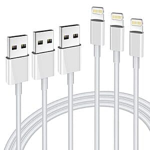 3-Pack 6' Hi-Mobiler USB to Lightning Charging Cable for Apple(White) $3.20
