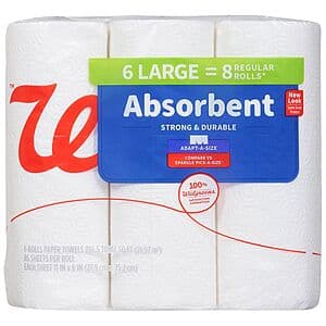 6-Ct Walgreens Absorbent Paper Towels or 9-Ct Complete Home Bathroom Tissue $2.50 + Free Store Pickup on $10+
