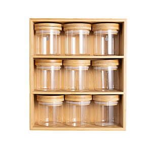 Better Homes & Gardens Bamboo Holder with 9 Bamboo Swivel Lid Glass Spice Jars $19.50