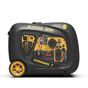Certified refurbished Firman 3650W inverter generator with remote start capability, black frame and control panel.