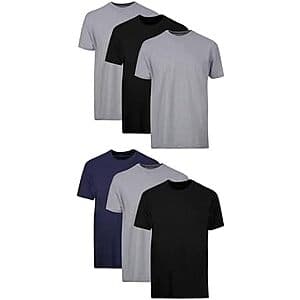 6-Pk Men's Hanes Stay-Tucked Soft Cotton Undershirts (Black/Grey/Blue) $17