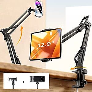LISEN Dual-Clamp Desk Mount for 4" to 13" Tablets & Phones $15