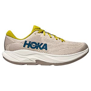 HOKA Men's Rincon 4 Running Shoes in birch and cement colorway, displaying the shoe's profile and design.