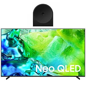 Samsung 85-inch Neo QLED QN80H 4K Smart TV with Music Studio 5 Speaker system in black.