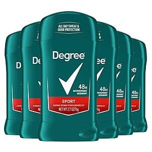 Six Degree Men's Original Protection Sport antiperspirant deodorant sticks, each 2.7 ounces, arranged in packaging.