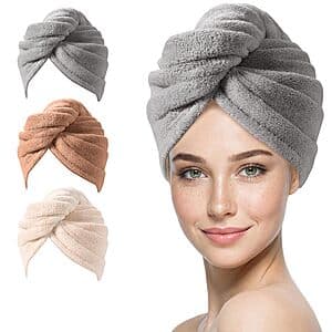 3-pk YFONG Microfiber Hair Towel Wraps (4 Colors) $6