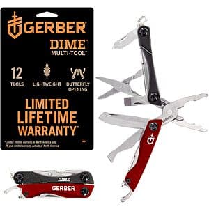 Gerber Gear Dime 12-in-1 mini multitool in SingleRed or Black color, compact EDC sized design.