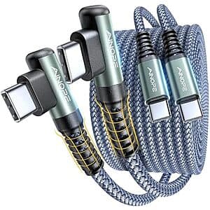 2-Pk 6.6' Ainope 60W USB-C Right Angle Braided Charging Cables $5