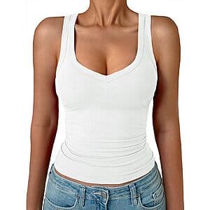 GKBK Women's Ribbed V-Neck Sleeveless Tank Top (White or Black) $5