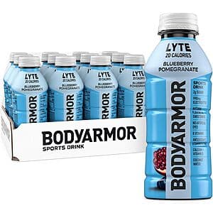 12-pack of BodyArmor Lyte 16 oz sports drink bottles in Blueberry Pomegranate flavor.