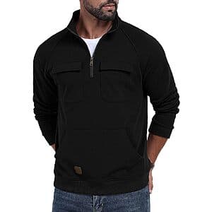Lepunuo Men's Quarter Zip Loose Fit Cargo Fleece Sweatshirt (6 Colors) $10