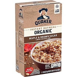 8-Ct. 1.44-Oz Quaker Organic Instant Oatmeal (Maple & Brown Sugar) $1.90 w/ S&S